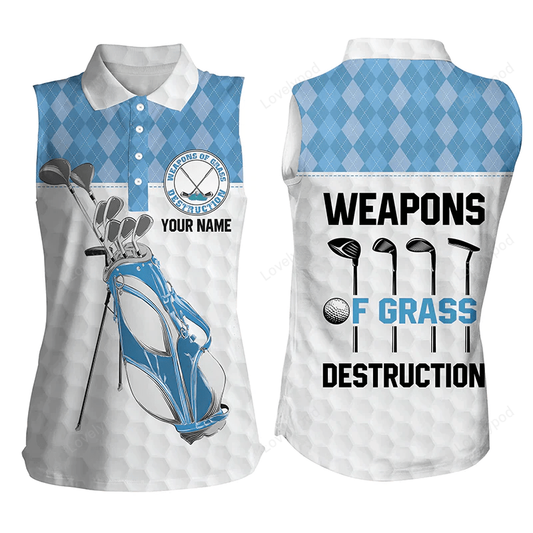 Golf bag clubs custom polo golf shirt for women, weapons of grass destruction sleeveless polo shirt GY0636