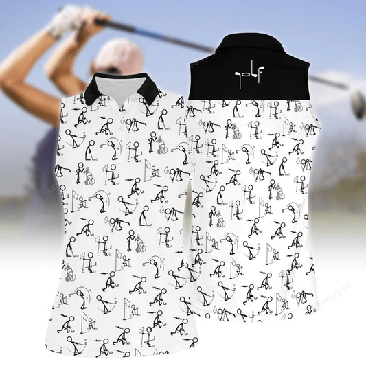 3d all over print stickfigures playing golf women short sleeve polo shirt sleeveless polo shirt GY0473