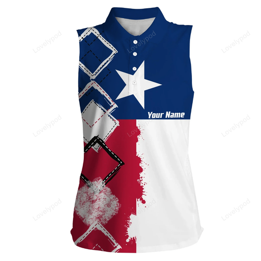 3d all over print women sleeveless polo shirt texas flag patriot custom name golf shirts for women, gift for the golfers GY0478