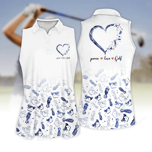 Peace love golf heart shirt, golf seamless marble pattern sleeveless polo shirt GY0445