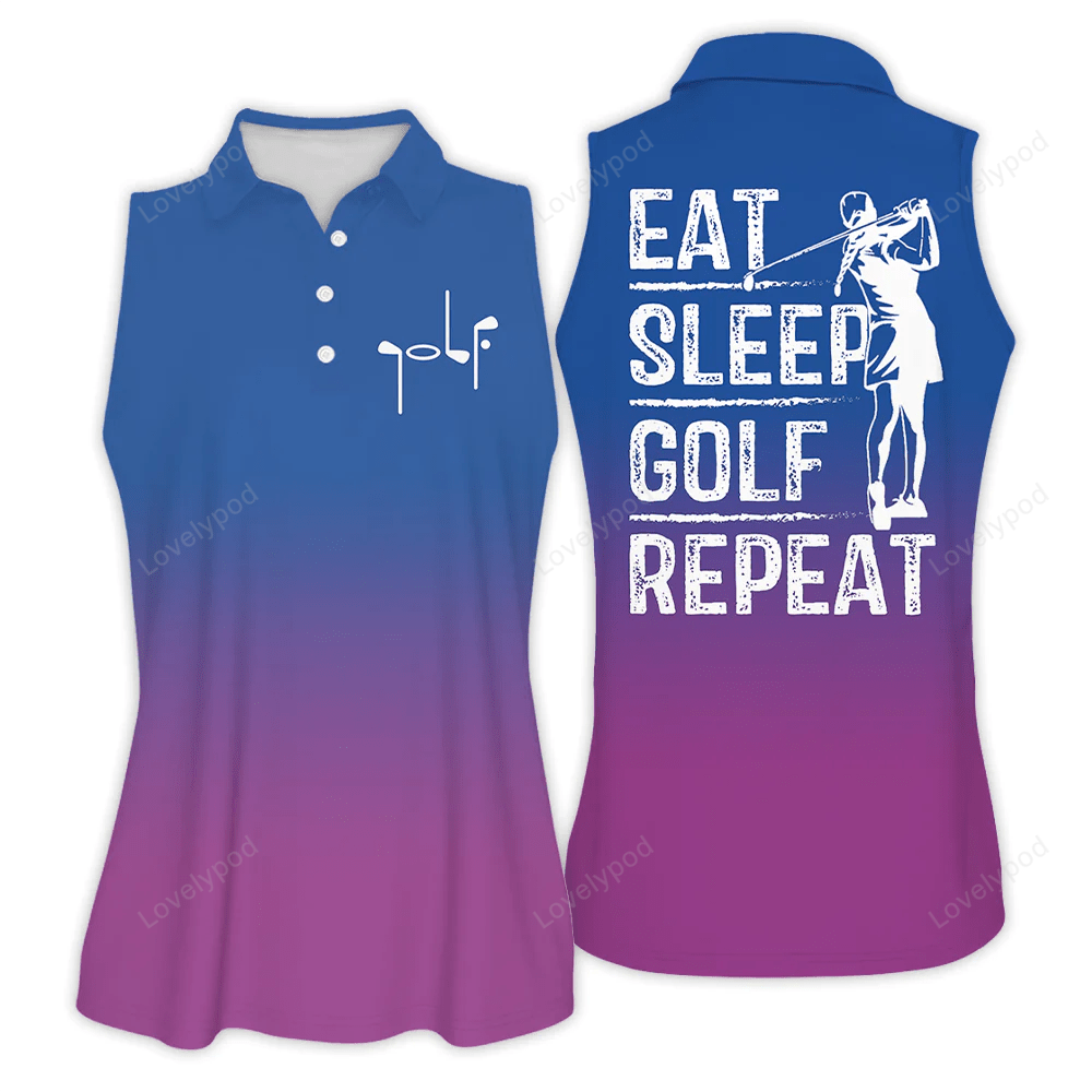 Gradient eat sleep golf repeat sleeveless & zipper polo shirt for woman GY0457