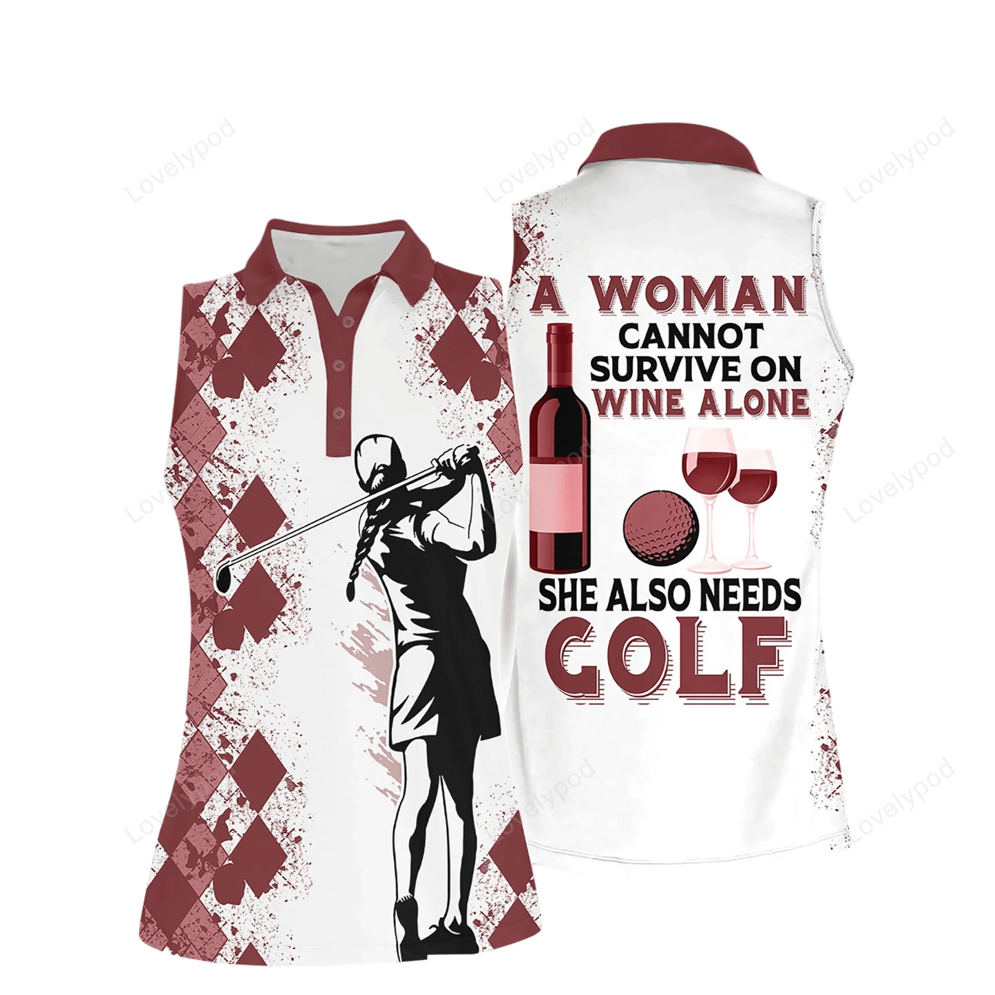 Golf women a woman survive on golf and wine women short sleeve polo shirt GY0475