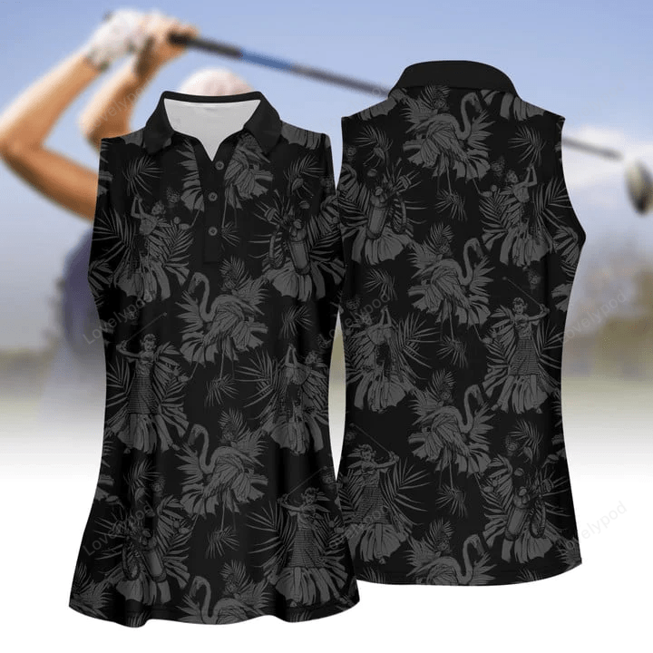 Flamingo and golfer pattern women short sleeve polo shirt sleeveless polo shirt GY0511