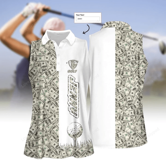 Personalized name dollar golf women short sleeve polo shirt sleeveless polo shirt for her GY0497