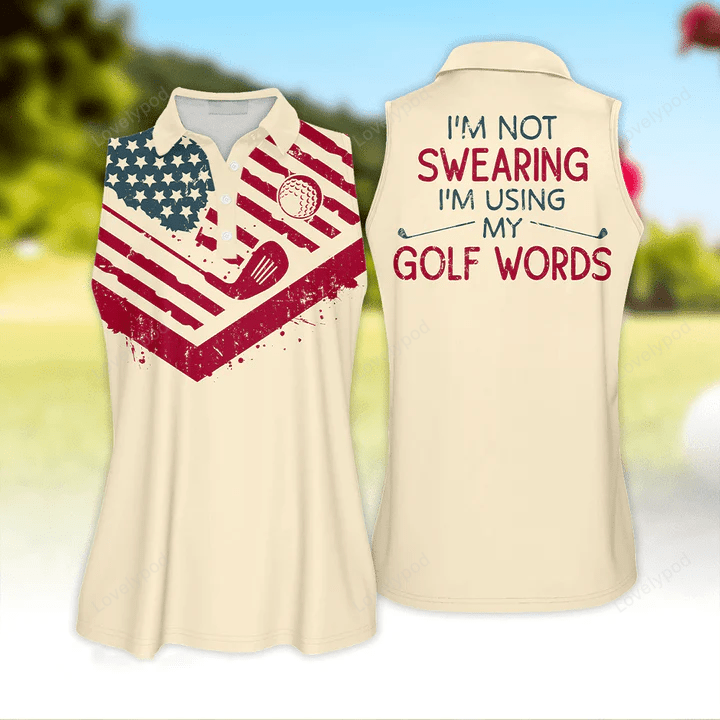 Womens golf polo shirt american i am not sweating i am using my golf words vintage women golf shirt GY0562