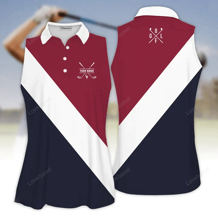 Personalized name womens golf polo shirt custom name color maroon white and navy women golf shirt GY0518