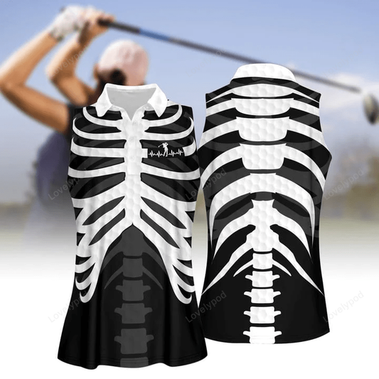 Skeleton heart beat golf women 3d all over print polo shirt, best golf shirt GY0564