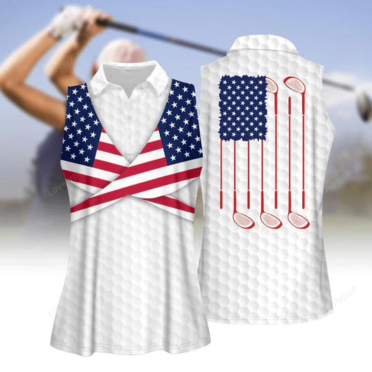 Golfer america golf flag women short sleeve polo shirt sleeveless polo shirt GY0534