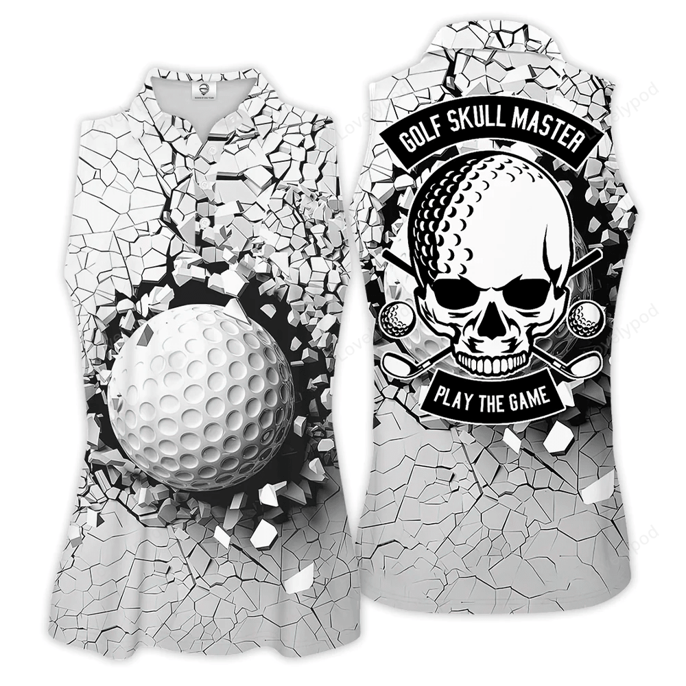 Golf skull master play the game sleeveless & zipper polo shirt for woman GY0526