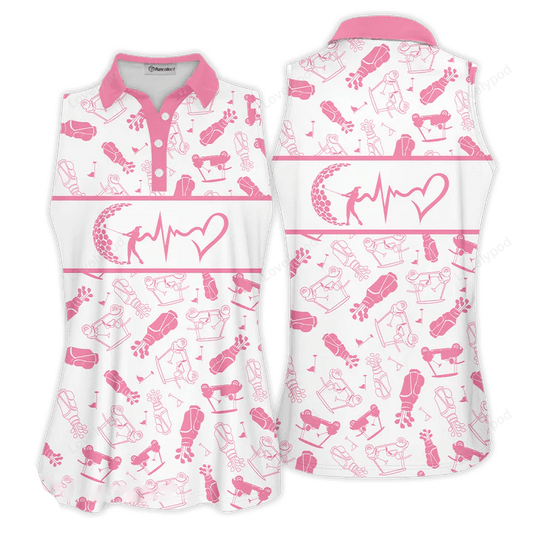 3d all over print golf pattern polo shirt, golf heartbeat golfer club funny sleeveless polo shirt GY0508