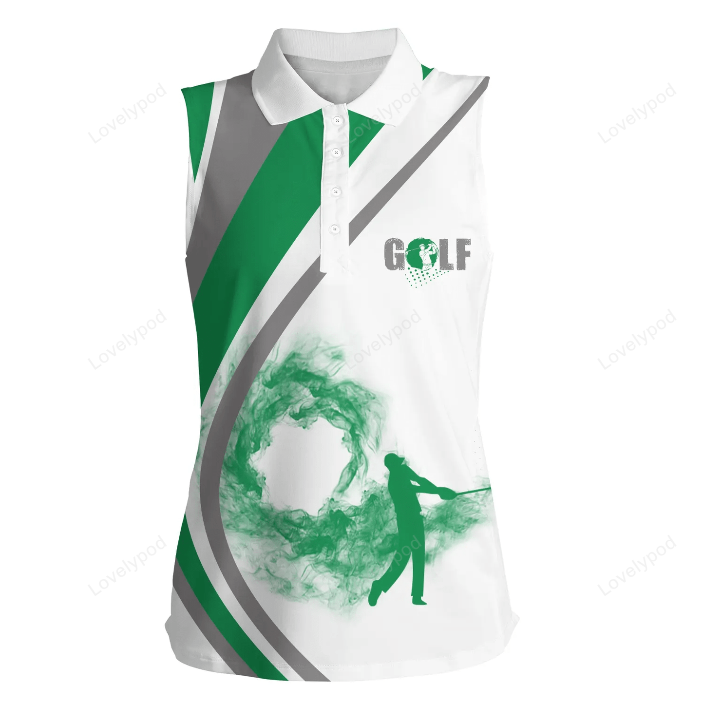 White womens sleeveless polo shirt, ladies golf tops gift for the golfers  green GY0623