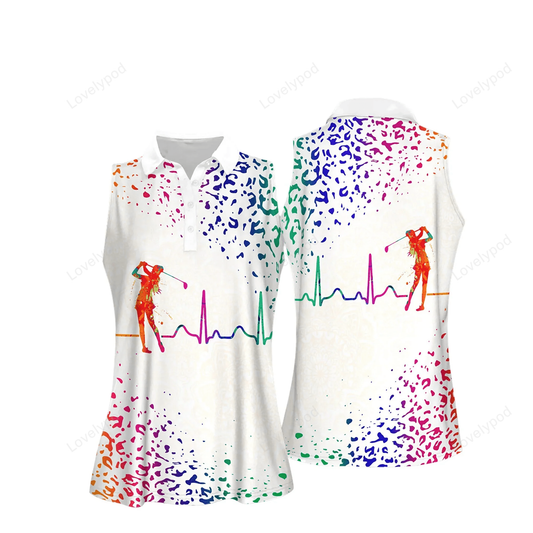 Watercolor leopard golf heart beat women short sleeve polo shirt, women’s jersey polo shirt GY0583