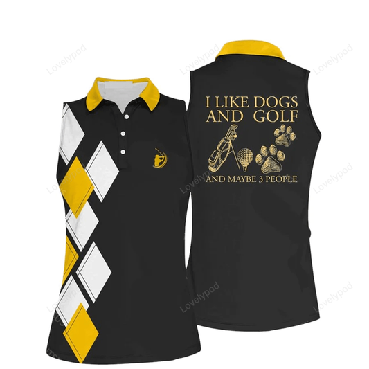 Womens i like dogs and golf sleeveless polo shirt, women's sleeveless polo shirts quick dry golf tennis shirt GY0577