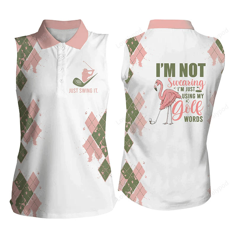 Funny flamingo women sleeveless polo shirt, i'm not swearing, i'm just using my golf words GY0602