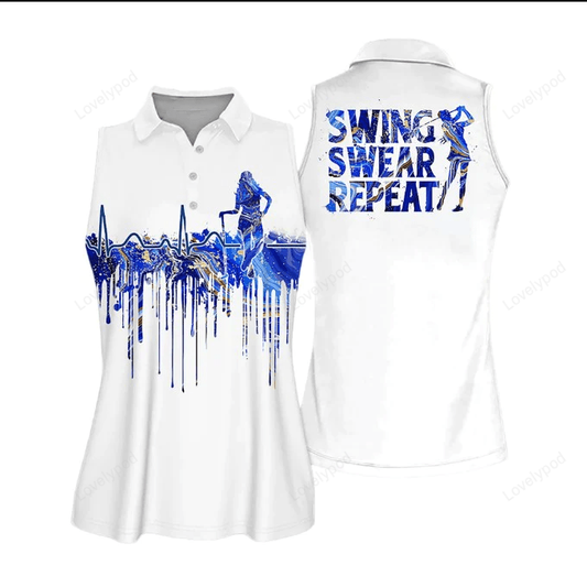 Blue marble swing swear repeat sleeveless polo shirt, women golf shirt GY0622