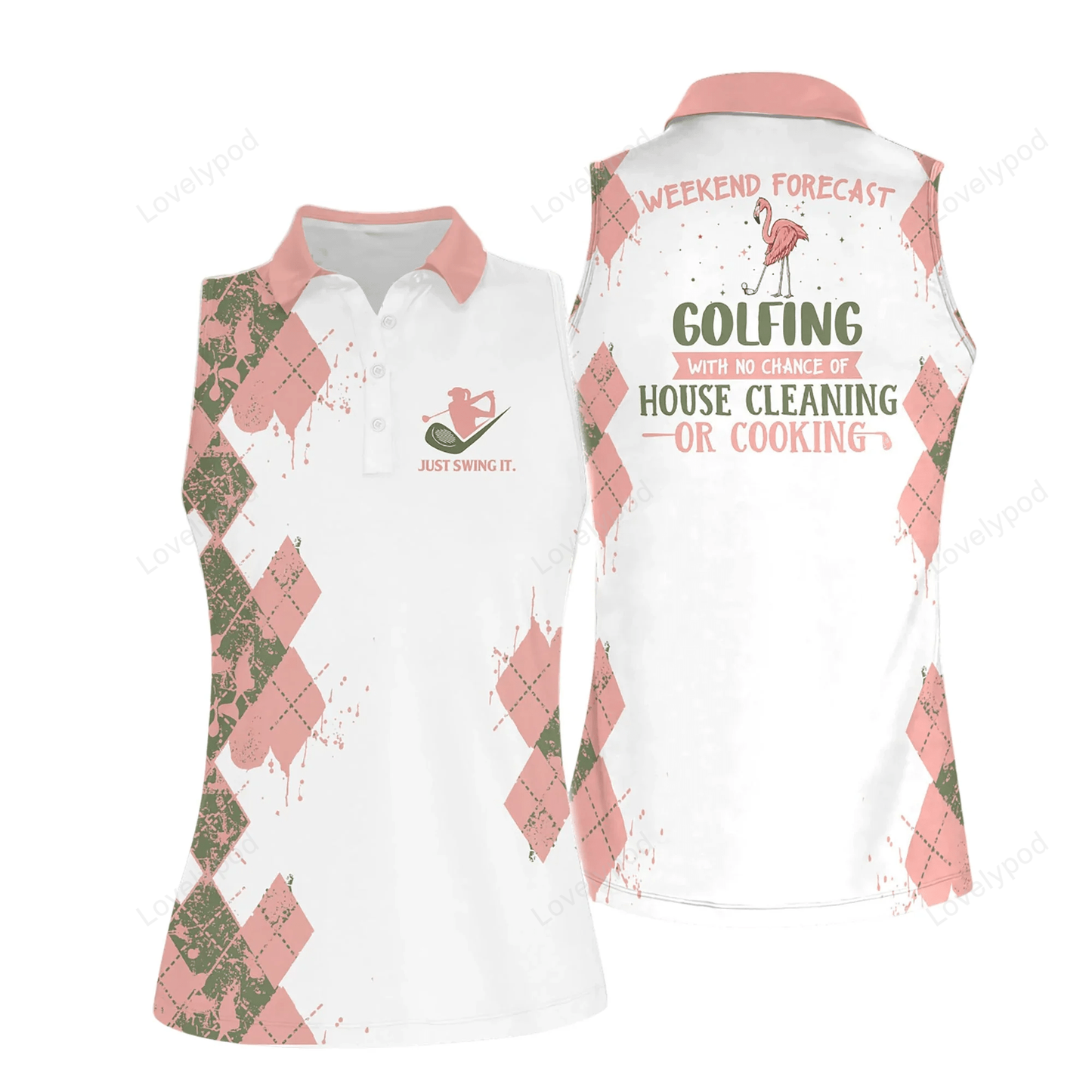 Weekend forecast flamingo women sleeveless golf polo shirt, polo shirts for women sleeveless summer sports GY0591