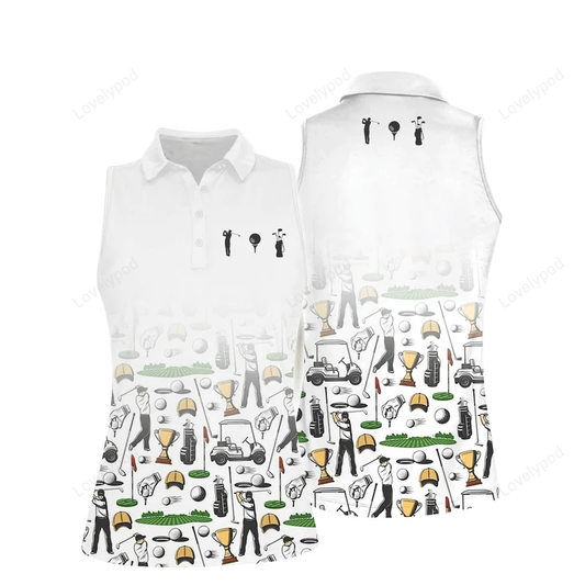 Women golf stick figures sleeveless polo shirt, women's sleeveless polo shirts quick dry golf shirt GY0587