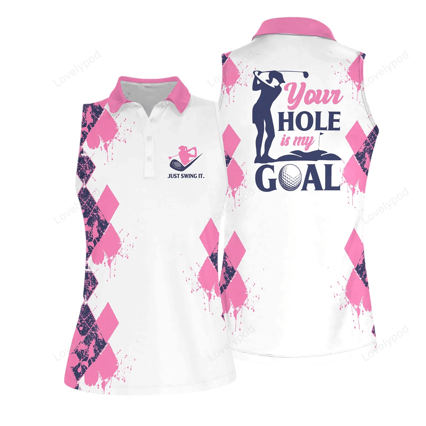 Golf polo shirts for women sleeveless summer sports, your hole is my goal women short sleeve polo shirt GY0612