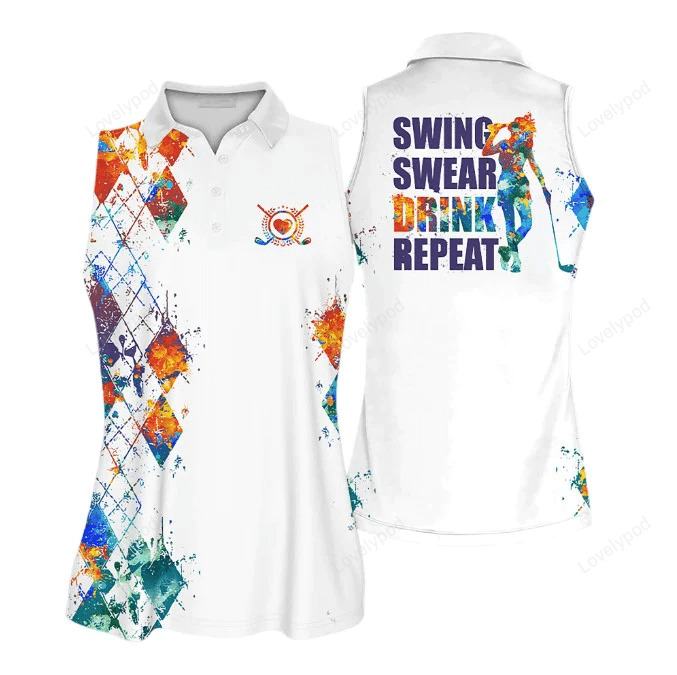 Swing swear drink repeat funny golf short sleeve polo shirt, golf shirt, gift for golf lover GY0638