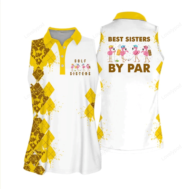 Best sisters by par women sleeveless polo shirt yellow, golf polo shirt for women GY0680