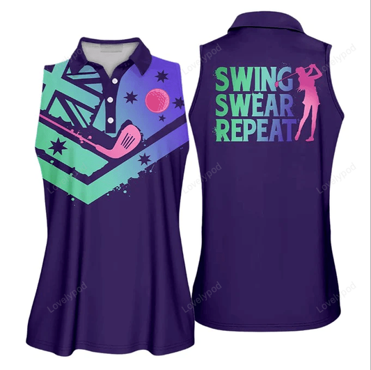 Gradient swing swear repeat flag australian swing swear repeat golfer gift color sleeveless polo shirt, short sleeve polo shirt for women GY0640