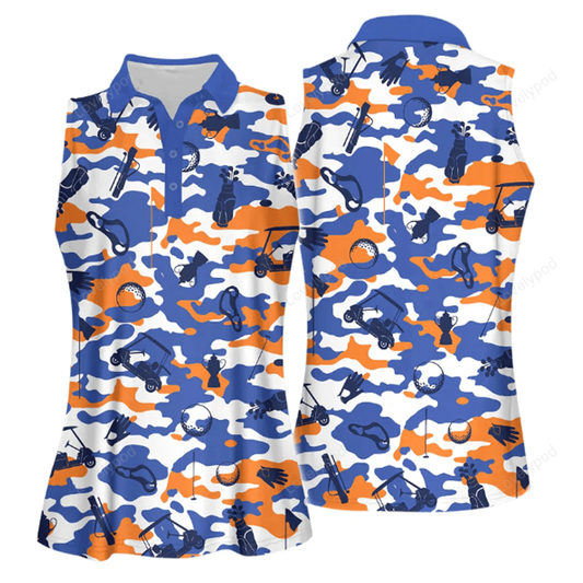 Blue and orange and white golf set women sleeveless polo shirt sport GY0657