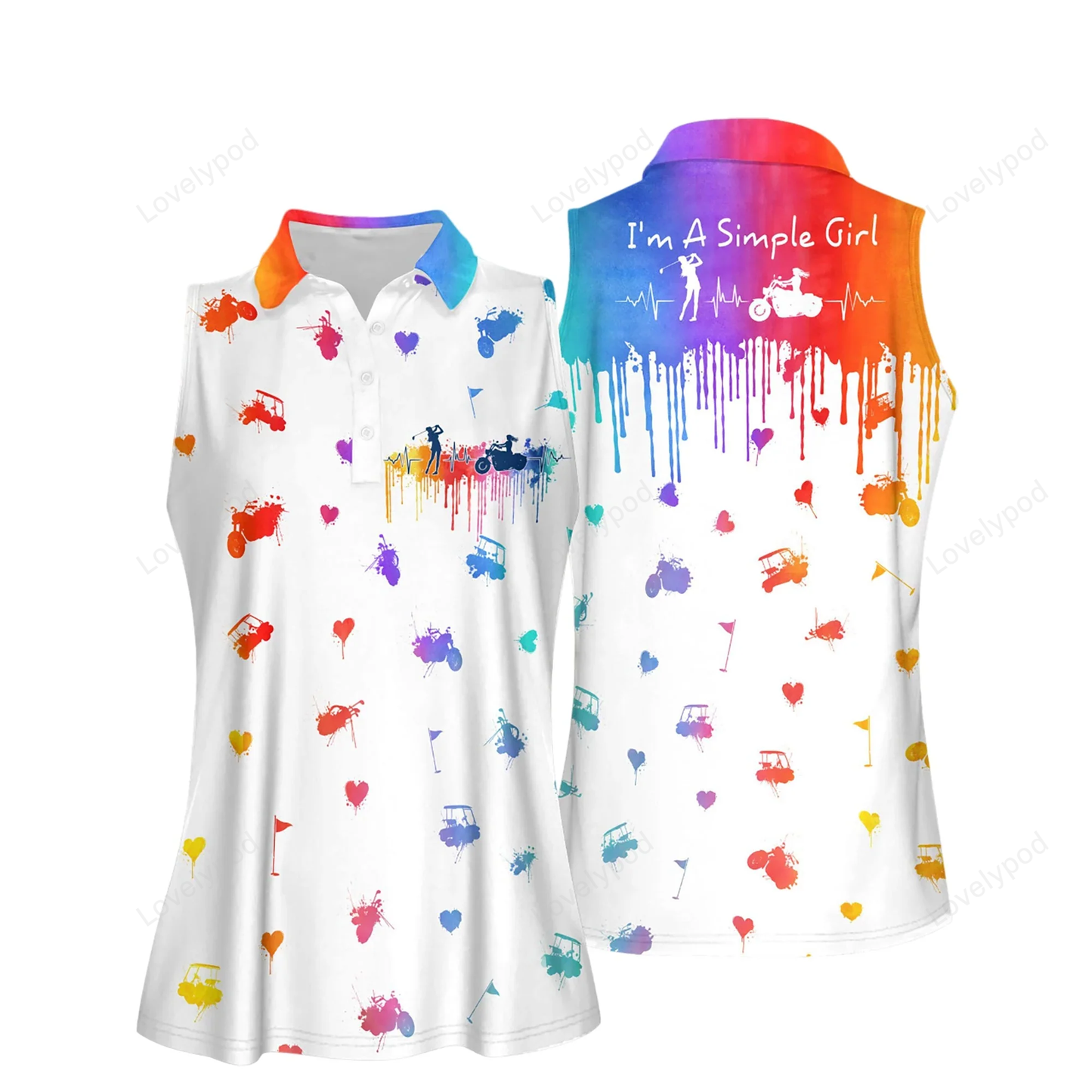 Women's short sleeve polo shirt, simple girl loves golf motorcycle watercolor women short sleeve polo shirt GY0620