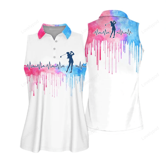 Golf heart beat watercolor sleeveless polo shirt, golf short sleeve polo shirt for women GY0700