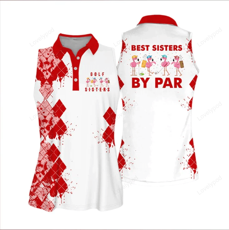 Best sisters by par women sleeveless polo shirt red, golf polo shirt for women GY0775