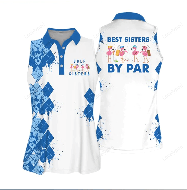 Best sisters by par women sleeveless polo shirt blue, golf polo shirt for women GY0726