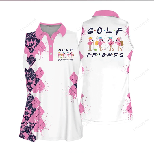 Golf friends nice shot team muticolor sleeveless women polo shirt for ladies, golf shirt GY0764