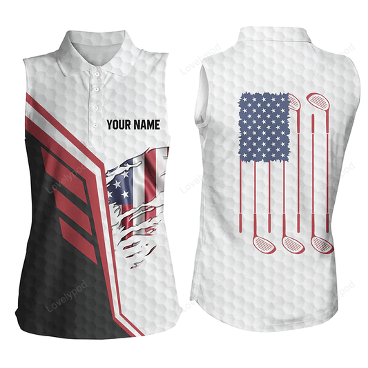 American flag golf clubs white golf balls skin custom women sleeveless polo shirts, golfing gifts GY0762