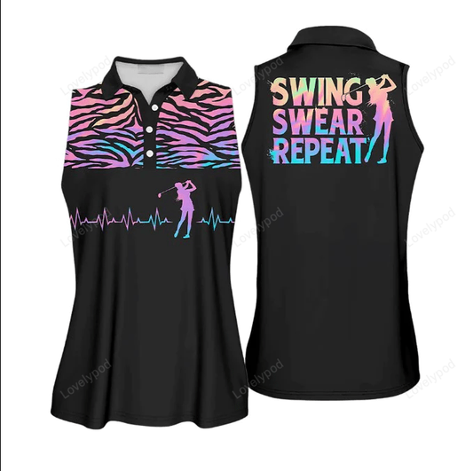 Golf heart beat hologram swing swear repeat funny polo shirt for woman, women golf shirt GY0797