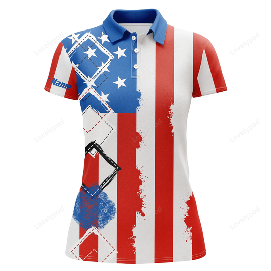 Womens golf polo shirts american flag patriot custom name golf shirts for women GY0919