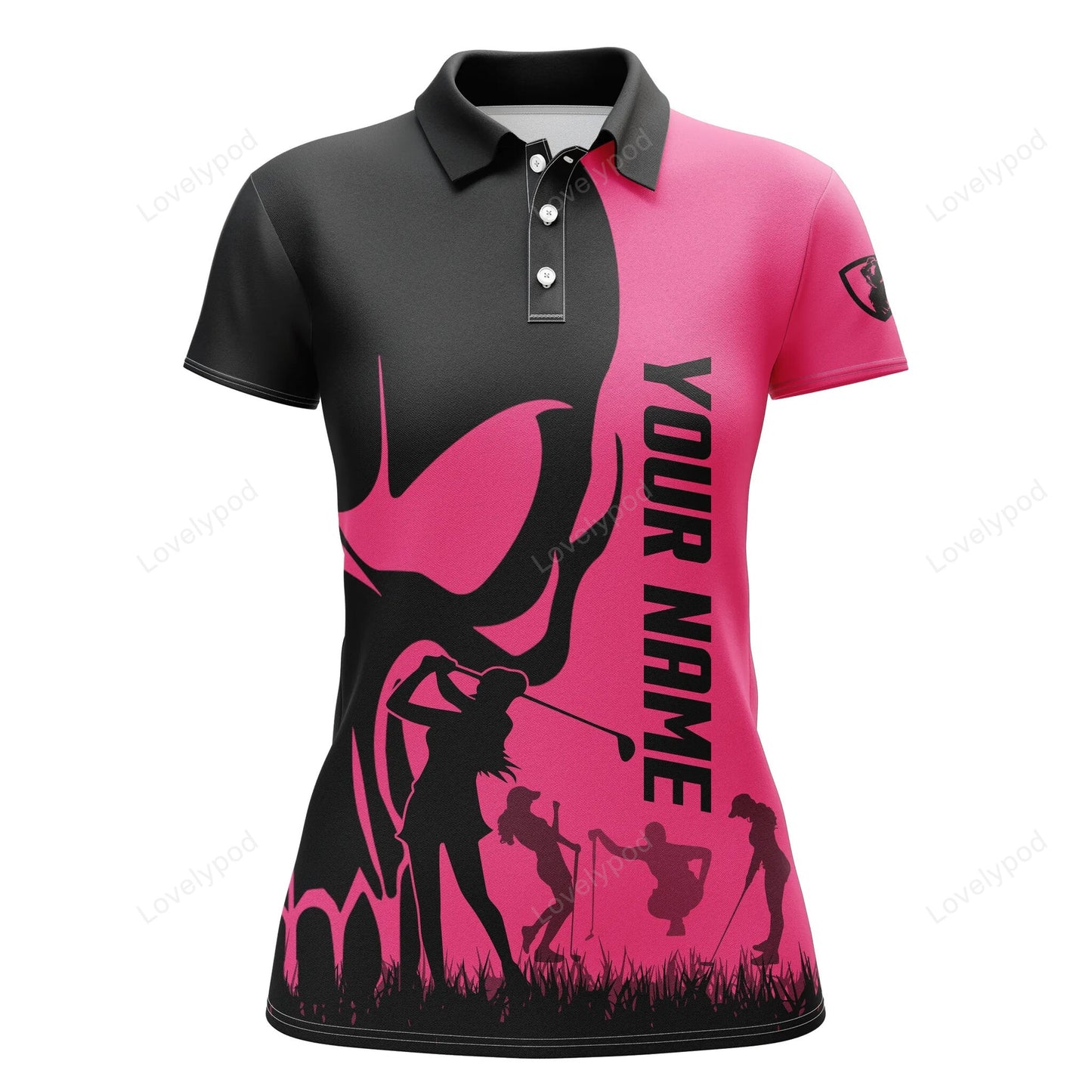 Womens golf polo shirts custom name skull golf black shirt jerseys, women golf tops GY0913