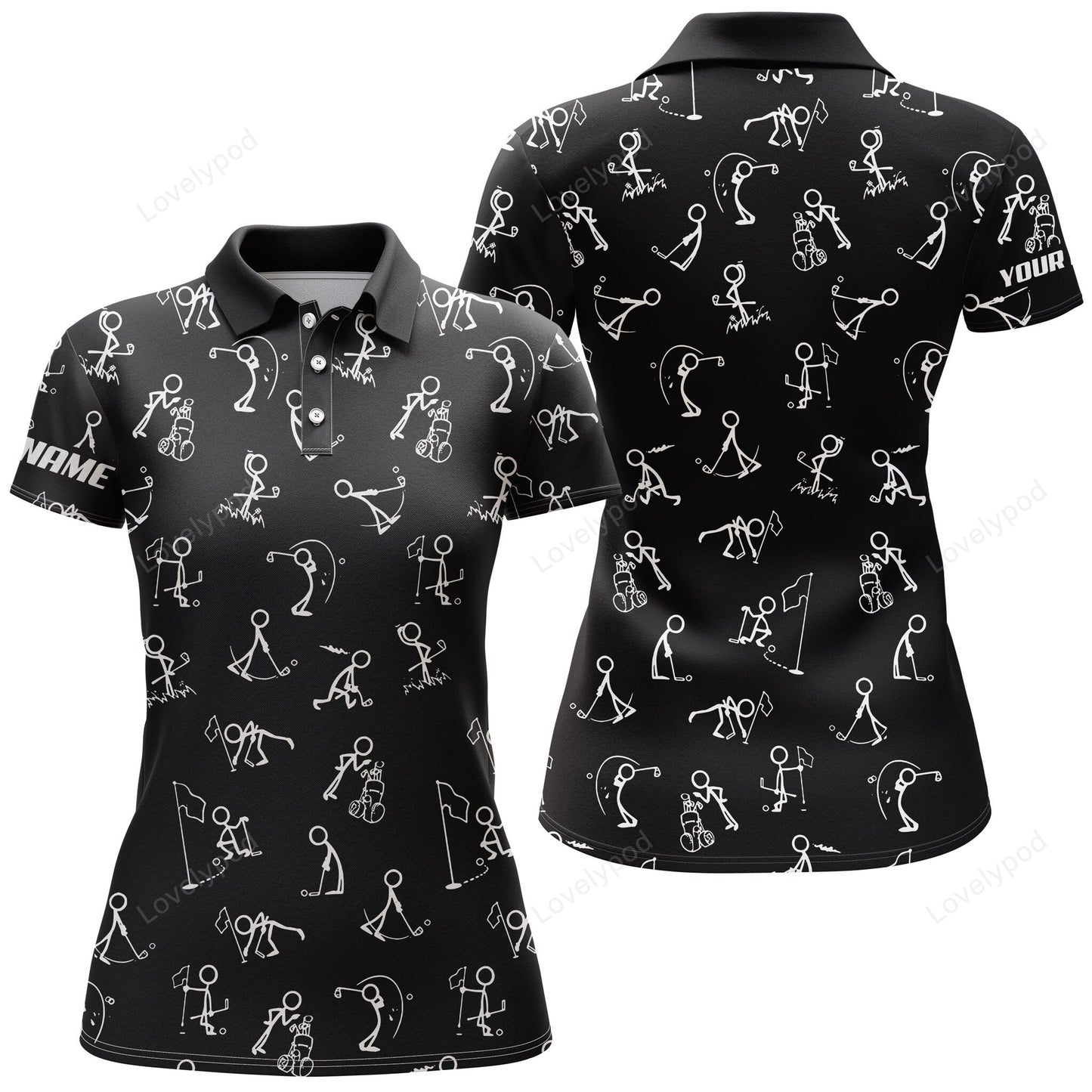 Womens golf polo shirts custom name funny golf pattern, black women polo shirt GY0891