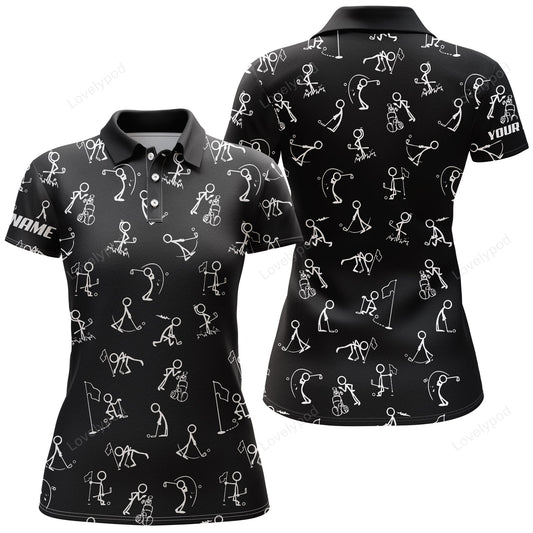 Womens golf polo shirts custom name funny golf pattern, black women polo shirt GY0891