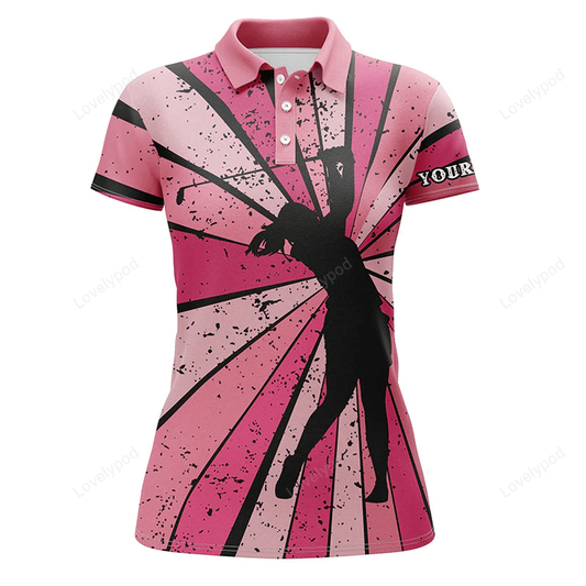 Vintage pink womens golf polo shirt custom golf tops for women, team golf shirts ladies gift for mom GY0802