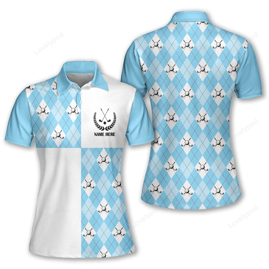 Blue argyle women golf polo shirt, personalized funny golf shirts for women GY0951