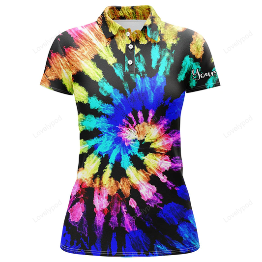 Womens golf polo shirts with tie dye pattern, custom name pattern golf shirt for women, golf tops GY0978