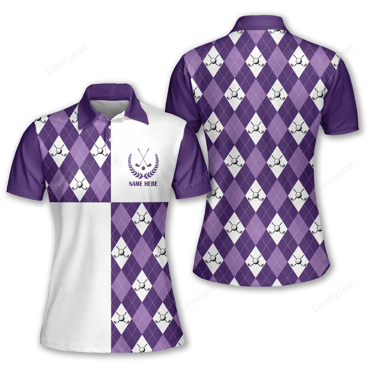 Purple argyle women golf polo shirt, personalized funny golf shirts for women GY0939