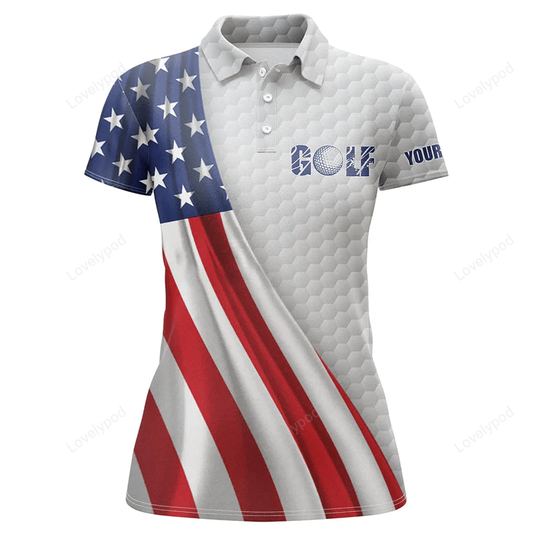 American flag white golf ball skin womens golf polo shirts custom name patriotic golf tops for women GY0958