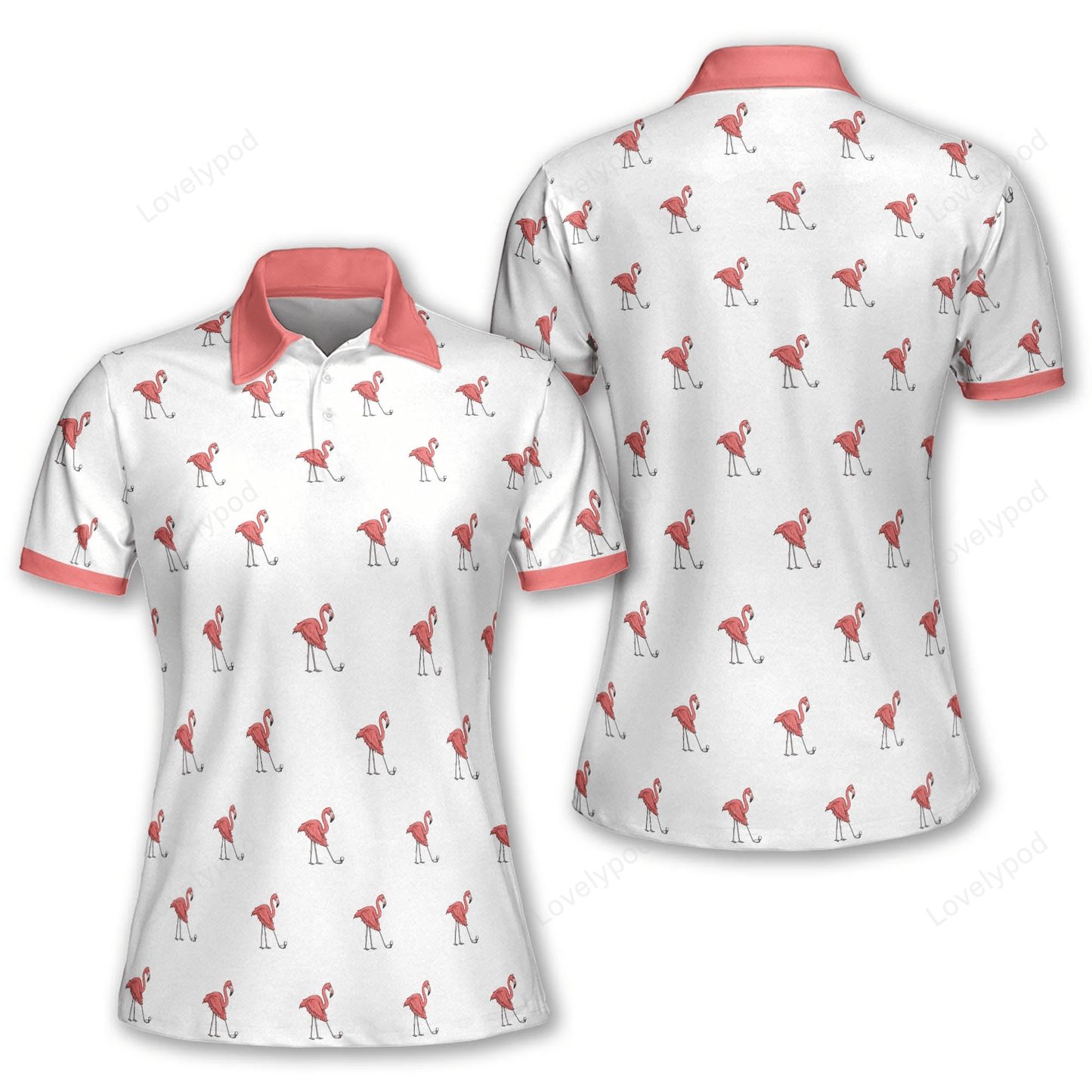 Funny flamingo pattern womens golf polo shirt, personalized funny golf shirts for women GY0977