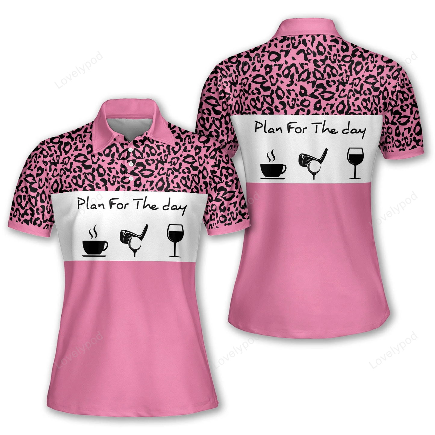 Short sleeve women polo shirt for ladies plan for the day leopard muticolor golf and wine shirt GY0918