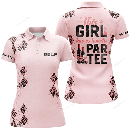 Pink leopard womens golf polo shirts custom name funny golf and wine this girl knows how to par tee GY0873