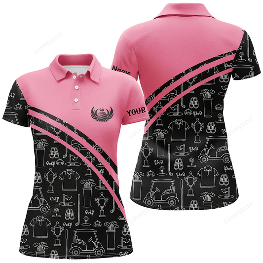 Womens golf polos shirts custom black pattern short sleeve golf shirts, golf gift for her GY0860