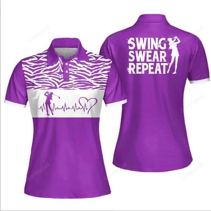 Golf vintage swing swear repeat love heat funny short sleeve polo shirt, love golf shirt GY1025