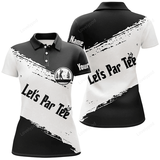 Black and white womens golf polo shirts custom name let's par tee golf tops for women GY0851