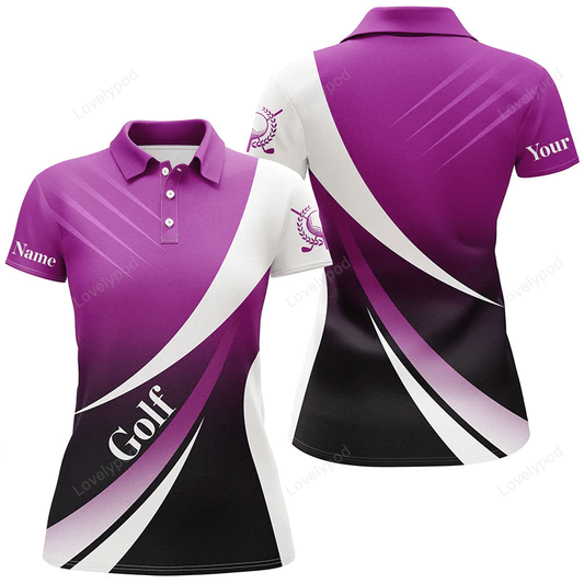 Womens golf polo shirts custom name light purple and white golf shirt, tournament golf tops for ladies GY0867