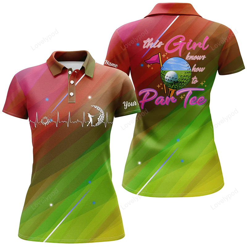 Colorful gradient womens golf polo shirt custom this girl knows how to par tee, golf gifts for girl GY0804